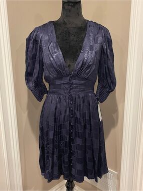 Deep Navy V-Neck Button-Front Women's Dress